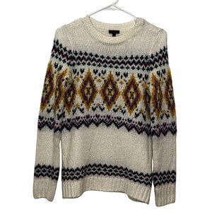 Talbots Cream Fair Isle Knit Grandma Sweater  Women's Size XS